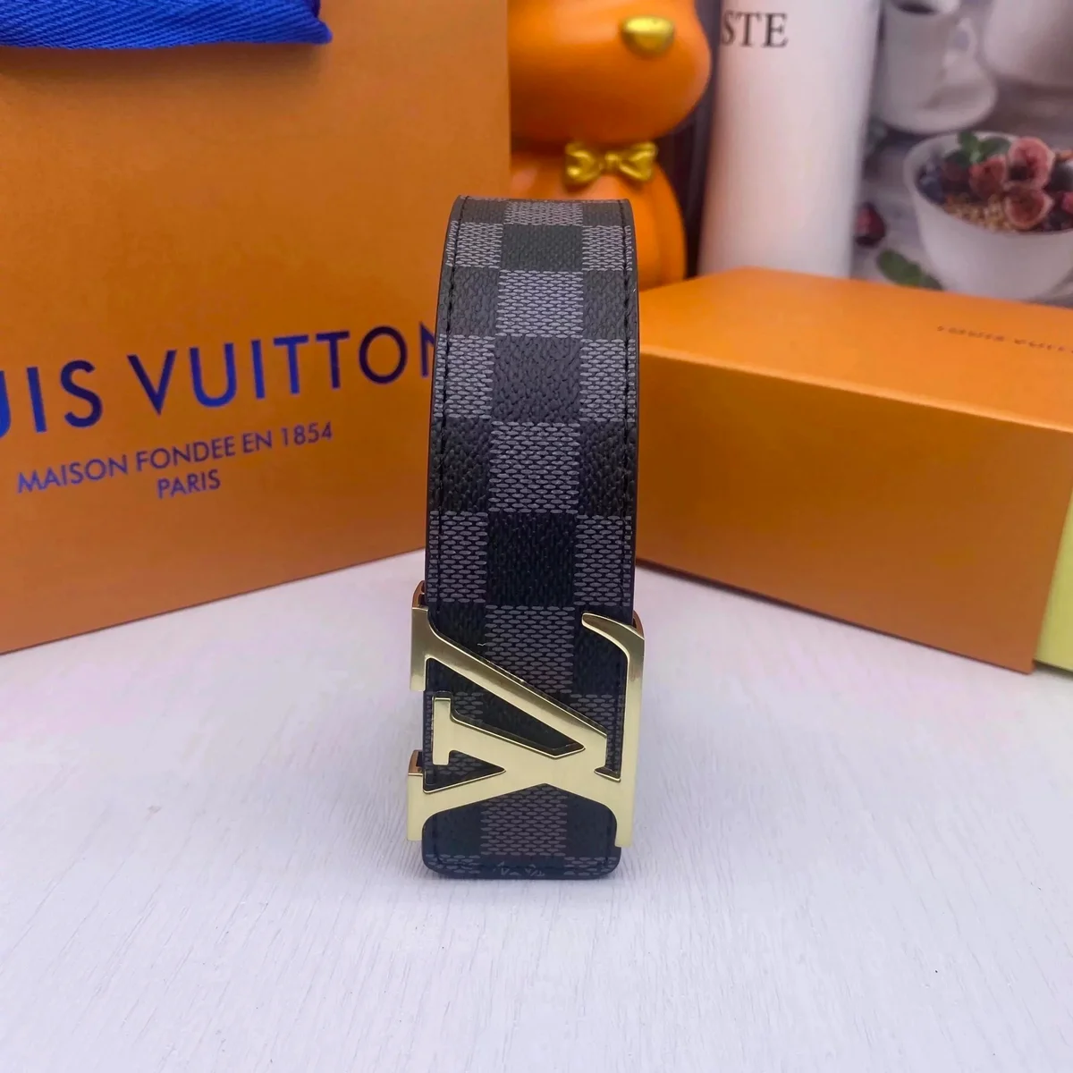 Kakobuy spreadsheet Louis Vuitton Damier Ebene Belt Black/Gold Accessories Accessories QC photo and price row