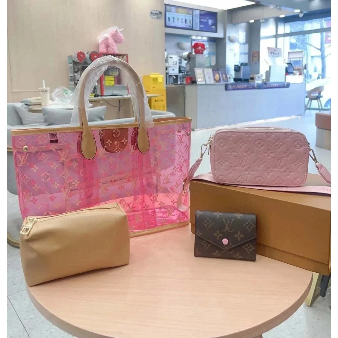 Kakobuy spreadsheet Louis Vuitton Neverfull Pink Tote Bag with Accessories Accessories QC photo and price row